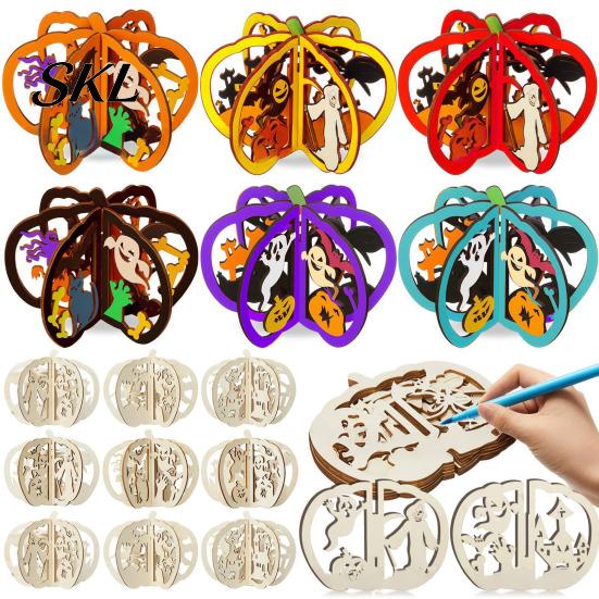 Halloween Wood Craft Shapes Pumpkin Wooden Kit, 17cm DIY Unfinished Slice for Painting Kids, Hollow Cutouts Painting, Fall Themed Art Supplies