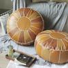 Moroccan PU Leather Pouf Embroider Patchwork Craft Floor Hassock Ottoman Footstool Round Artificial Leather Unstuffed Cushion