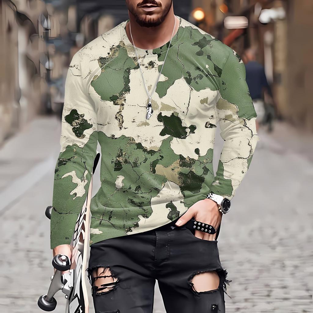 Муж. Футболка Круглый вырез Одежда Одежда На открытом воздухе Длинный рукав С принтом Модельер Винтаж