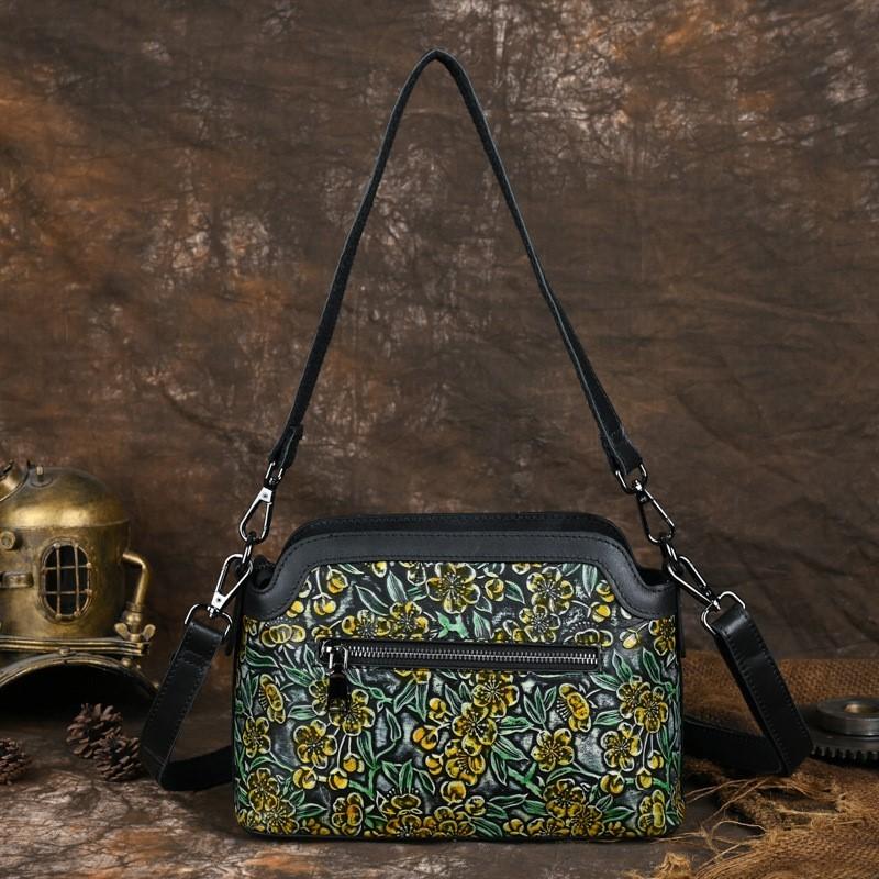 Женская сумка из натуральной кожи с тиснением в стиле ретро, ​​универсальные сумки из воловьей кожи с ручной росписью на плечо и через плечо