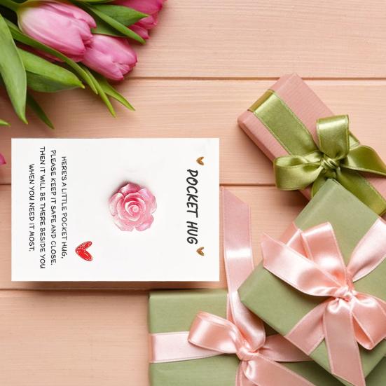 Pocket Hug Card with Gradient Rose for Women Men Mini Pocket Hug Tokens with Greeting Card Inspirational Gifts for Long Distance Relationship
