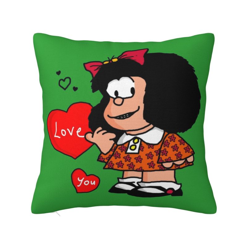 Vintage Quino Comic Mafalda Throw Pillow Case Decoration D Printed Cartoon Mang Sofa Cushion Cover Polyester Soft Pillowslip