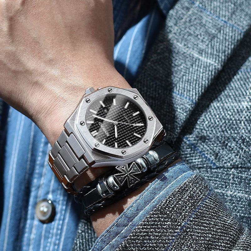 Модные повседневные мужские часы с большим циферблатом из нержавеющей стали, календарем, кварцевые наручные часы, классические мужские часы от лучшего бренда