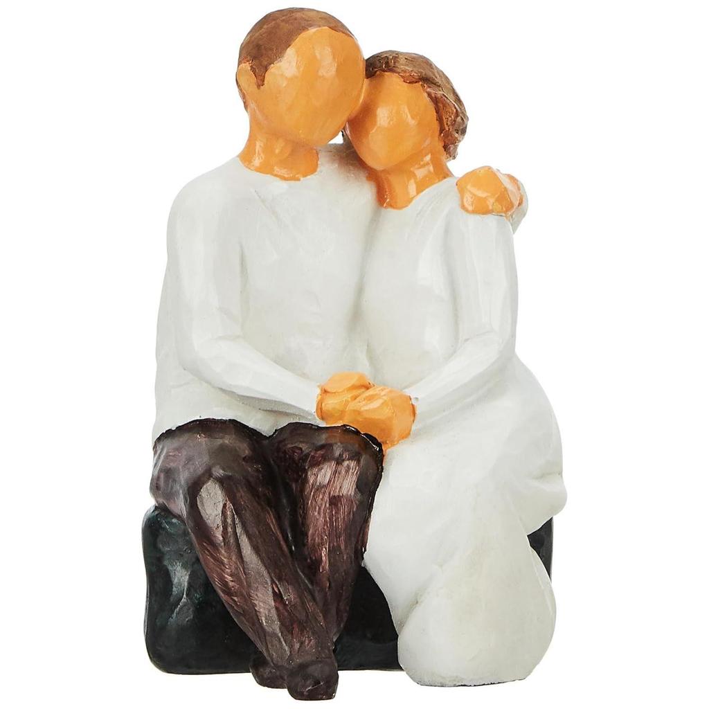 Beautiful Hand Painted Medium Size Resin Sitting Romantic Couple (Pack of 1, Black & White)