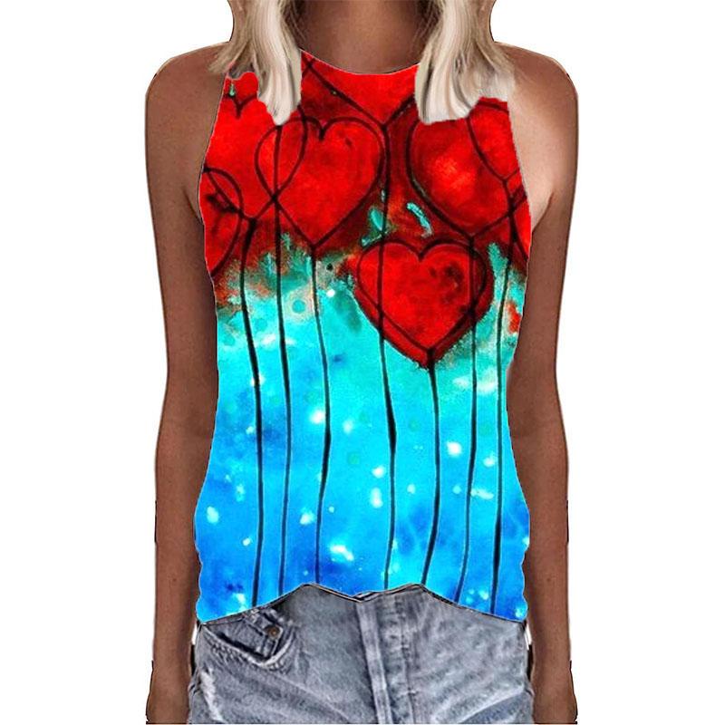 Graffiti Colorful Love Hearts 3D Print Tank Tops Summer Women O-Neck Vest Off Shoulder Y2k Sleeveless Camisole Woman Clothing