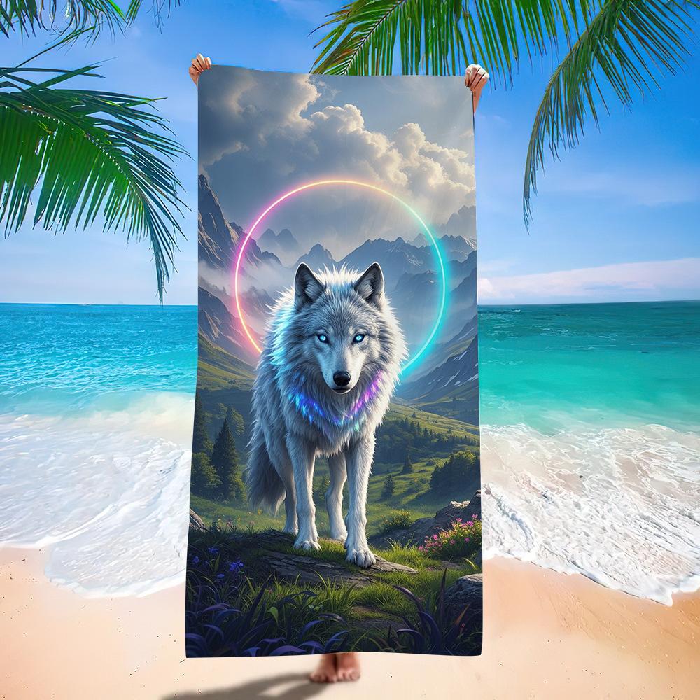 Wolf Beach Towel Class A European And American Microfiber Bath Towel Adult Men And Women Summer Printed Towel