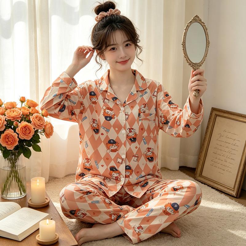 Cartoon animation pajamas women's autumn explosion long sleeves trousers comfortable loungewear imitation cotton casual suit