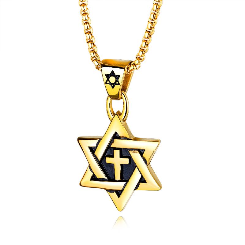 Hexagram Men's Necklace, Hip Hop Cross Pendant, Long Style