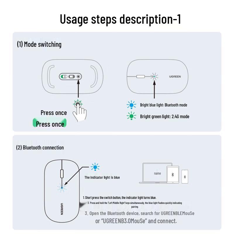 Ugreen MU001 Lightweight Dual-Mode Wireless Bluetooth Mouse