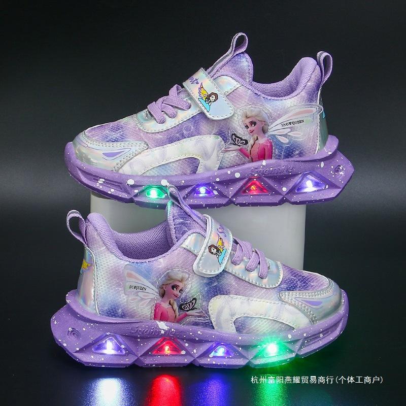 Кроссовки принцессы Эльзы для девочек, обувь для детей среднего и маленького возраста, ажурная сетка, дышащая, легкая, мягкая подошва, модная обувь для девочек