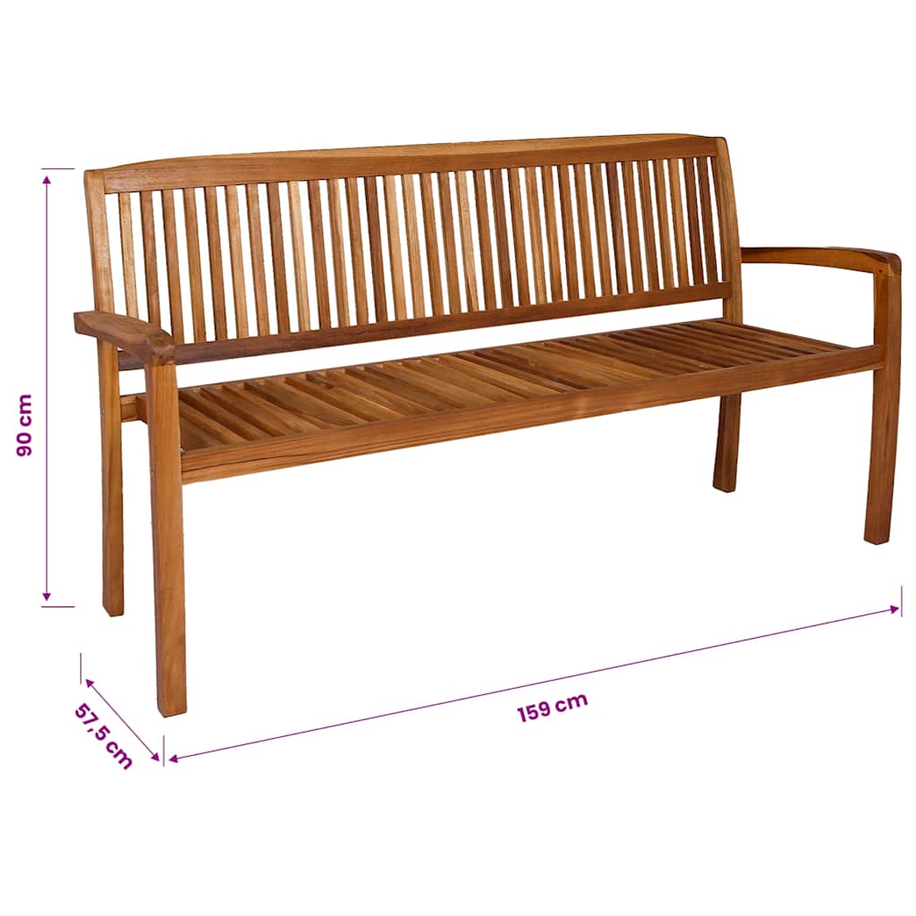 Garden Bench 3 Seater Stackable 159 cm Solid Teak Wood