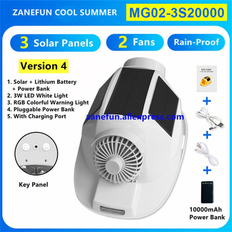 Шлем с 3 солнечными панелями, 2 вентиляторами, светодиодной подсветкой, RGB-предупреждением, перезаряжаемой литиевой батареей, Power Bank, для работы на открытом воздухе, солнечный вентилятор, ABS-кепка