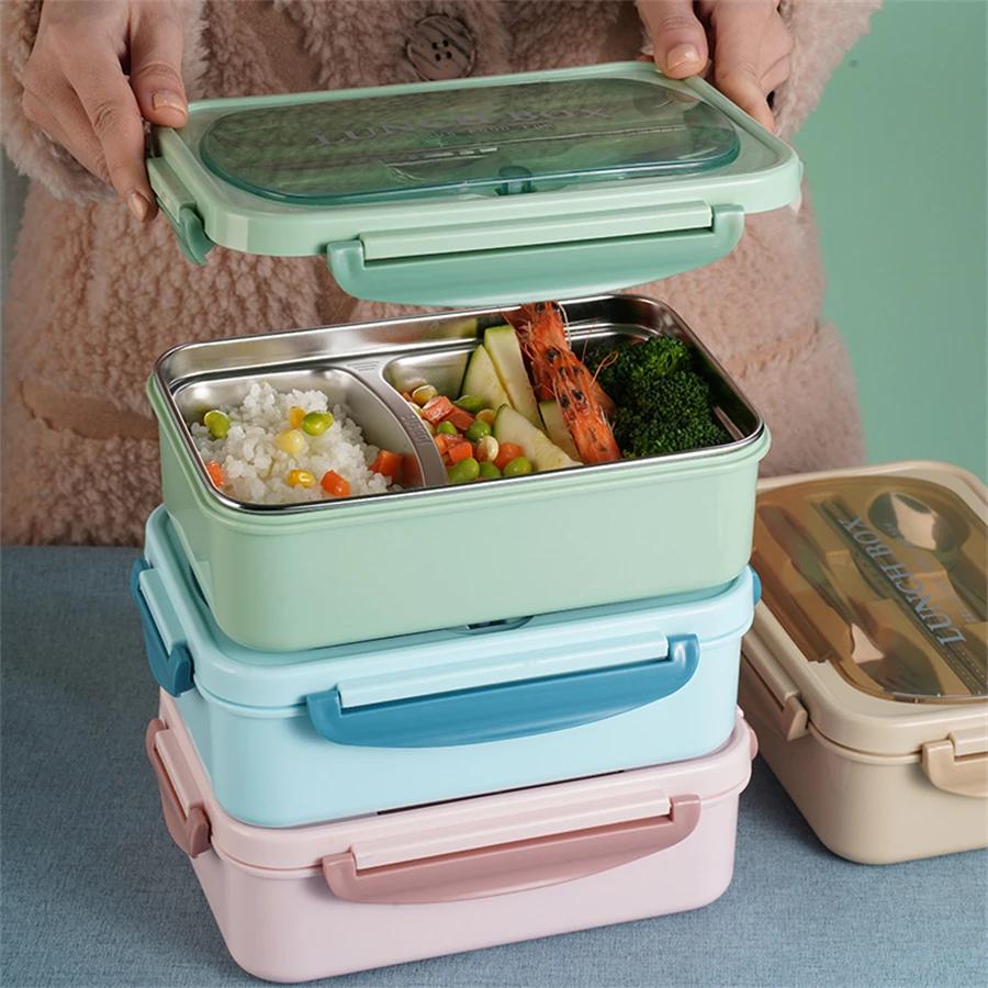 Lunch Box Bento Box for Student Office Worker Double-layer Microwave Heating Lunch Container with Fork Chopsticks Spoon