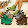 Туфли с круглым носком, Короткие ботинки, Новая шнуровка, Большой размер, Ботинки на толстой подошве для женщин