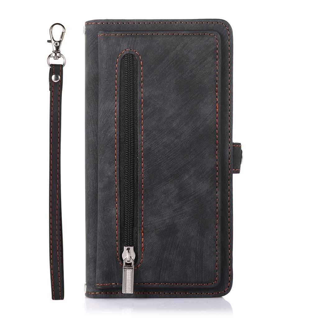 Phone Case For Xiaomi Redmi Note 14 Pro 5G/Note 14 Pro+ 5G/Poco X7 5G ,Zipper Pocket 9 Card Slots PU Leather Cover with Wrist Strap