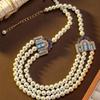 French Elegance Multi-Layer Pearl Chain Vintage Diamond Clavicle Necklace