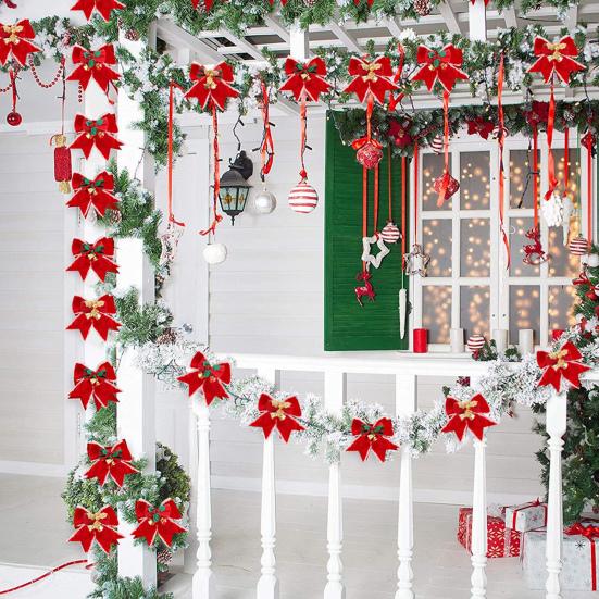 Рождественский бант-подвеска с колокольчиками, звонкий цветной бант из ленты, подвесное украшение на елку, подарок ручной работы, веселое рождественское украшение для дома