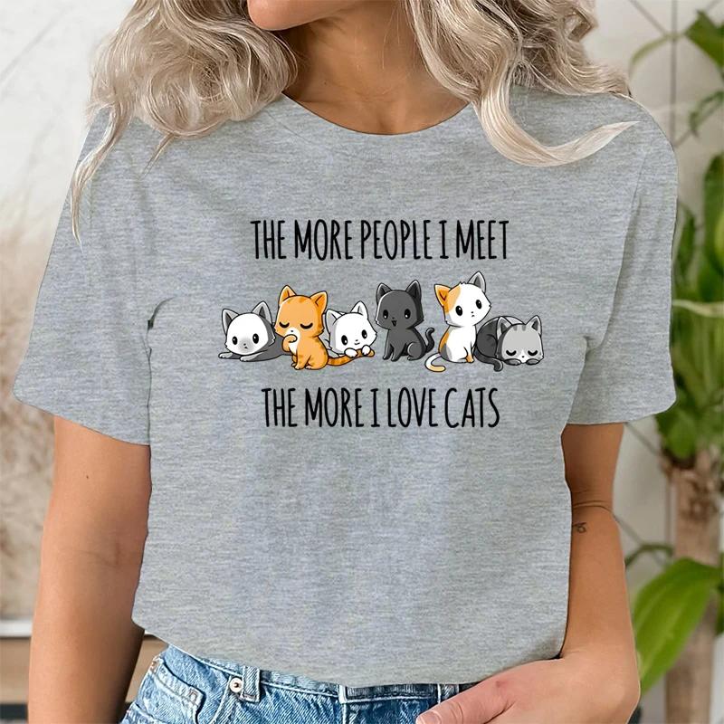 Модная летняя повседневная женская футболка Cute Cat University Женская одежда Эстетическая одежда Футболки женские