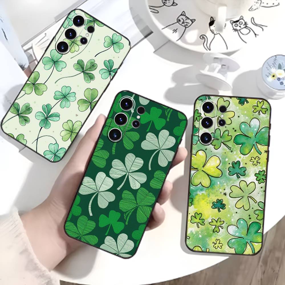 Lucky-Four-leaf clover Phone Case For Samsung S26,S25,S24,S23,S22,S30,S21,Ultra,Plus,FE 5G Black Soft Cover