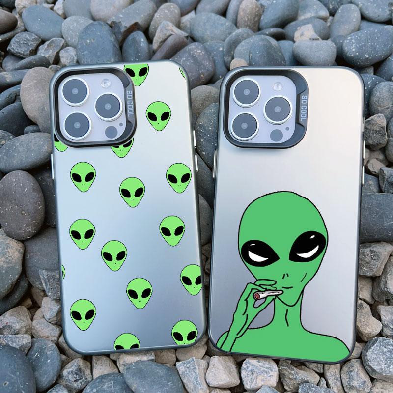 Забавный мультяшный инопланетянин Лазерный чехол для телефона для iPhone 14 11 Pro Max 16 15 Pro Max 13 12 Mini Pro Max 15 14 Plus Ударопрочный чехол Funda