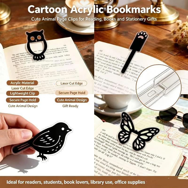 Cute Black Acrylic Hollow Animal Bookmarks Unique Page Markers for Book Lovers Students School Reading Gifts