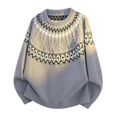 Свитеры с длинными рукавами Унисекс Свитер Секция Осенне-зимний Ретро Цветочный узор Свободный Дизайн с круглым вырезом Чувство Основы Трикотажные Топы