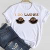 Large Size Summer Lips Eyelashes Letter Print Pure Cotton Round Neck Loose Short Sleeved T-Shirts Women’s
