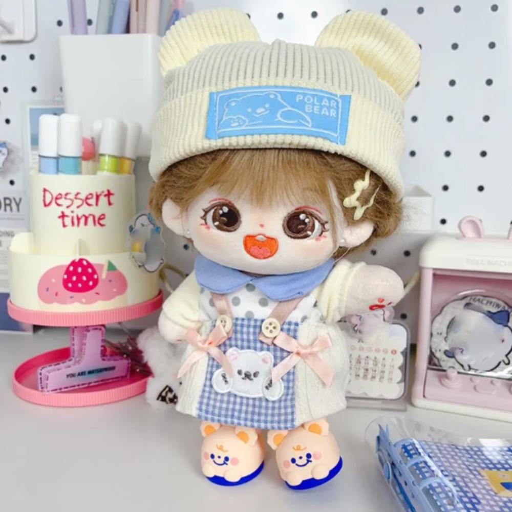 Little Bear Hat 20cm Doll Clothes Outfit Plaid Skirt Doll Clothes Set  Children's Gift