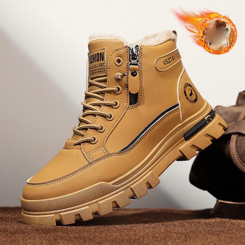 Осень Зима Плюшевые Толстые Теплые Мужские Хлопковые Ботинки Модные Уличные Высокие Мужские Зимние Ботинки