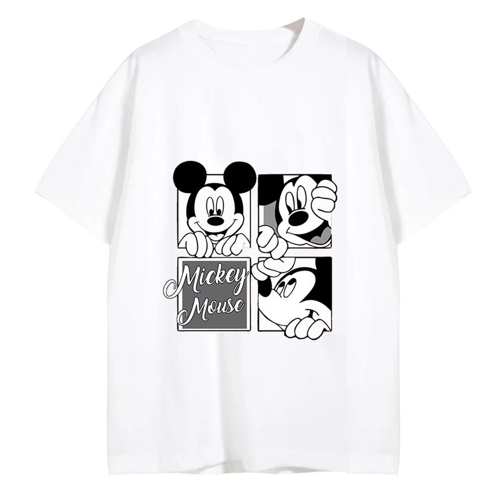 Disney Mickey Cartoon Print Short Sleeve Casual T-Shirt For Men Adult Children's Parent-Child Clothing 100-4XL Men Clothing Tees