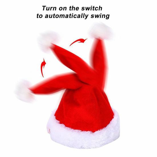 Electric Christmas Hat Plush Singing Dancing Santa Hat Funny Light Up Swing Velvet Hat for Xmas New Year Party Supplies