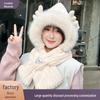 Женский милый рождественский набор шапка, шарф и перчатки с рогами - на флисовой подкладке, утолщенный, теплый и универсальный.