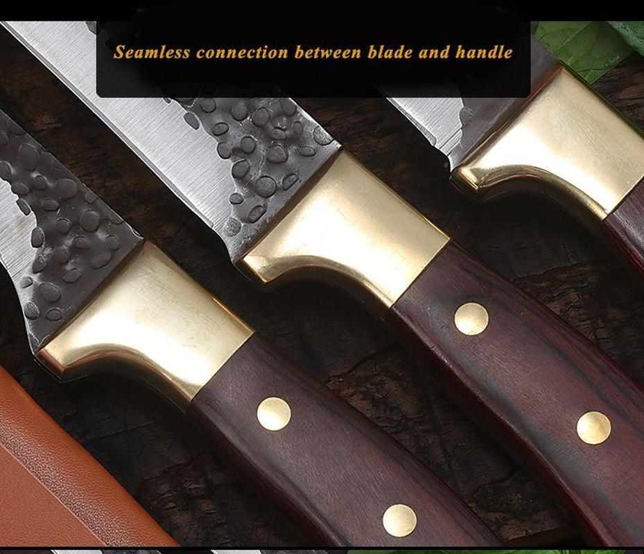 Кованый острый нож для мясника Нож для обвалки Нож для нарезки ломтиков с чехлом для ножа Набор ножей с деревянной ручкой