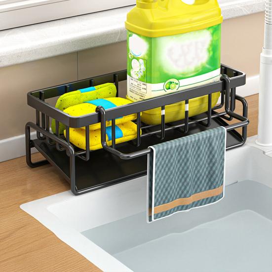 Drain Rack Kitchen Sponge Organizer Large Capacity Multipurpose Self-draining Countertop Dish Soap Holder Sink Caddy