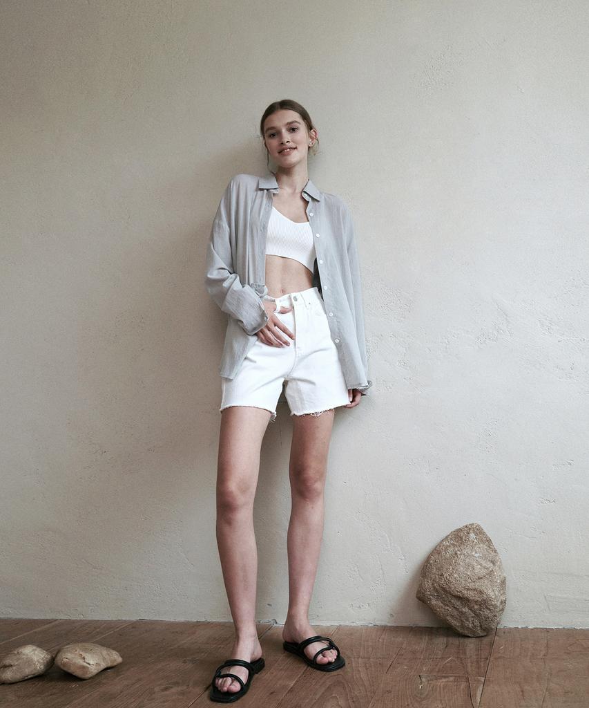 LOEIL Light Loose Fit Cotton Shirt - Light Gray