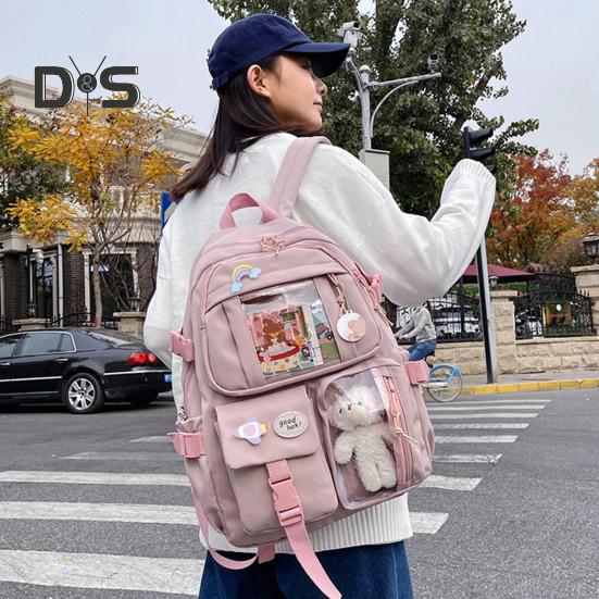 Студенческий рюкзак, эргономичный, большой емкости, рюкзак с плюшевым медведем, куклой для книги, ноутбука, повседневная школьная сумка в стиле ретро для подростков, школьных путешествий