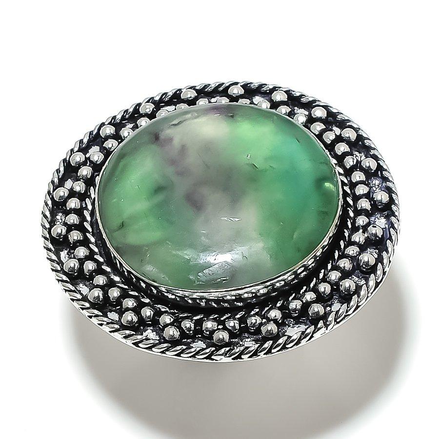 Кольцо из серебра 925 пробы с натуральным зеленым флюоритом, размер 9 L5M63