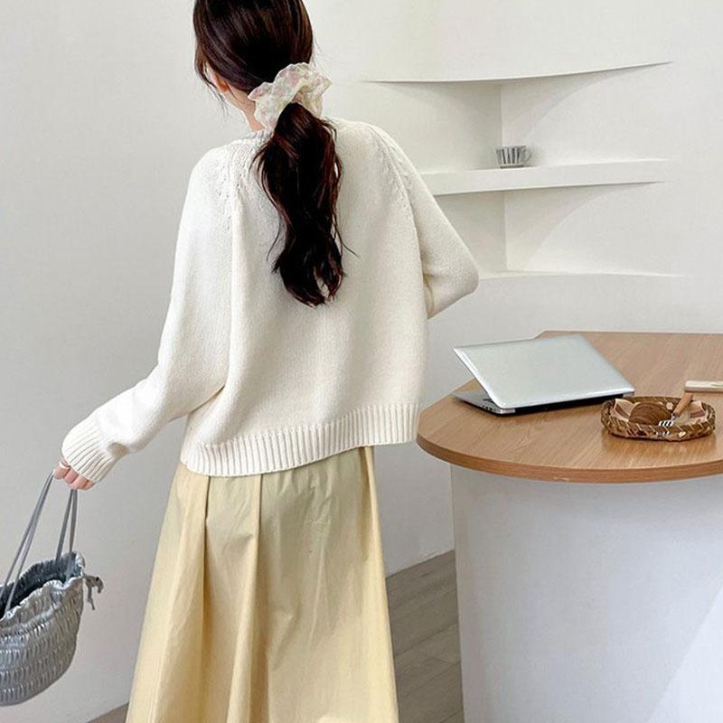 Кардиган на пуговицах с коровьим рогом, женское пальто 2023, осень/зима, свитер с длинными рукавами, вязаная верхняя одежда с круглым вырезом, женский кардиган