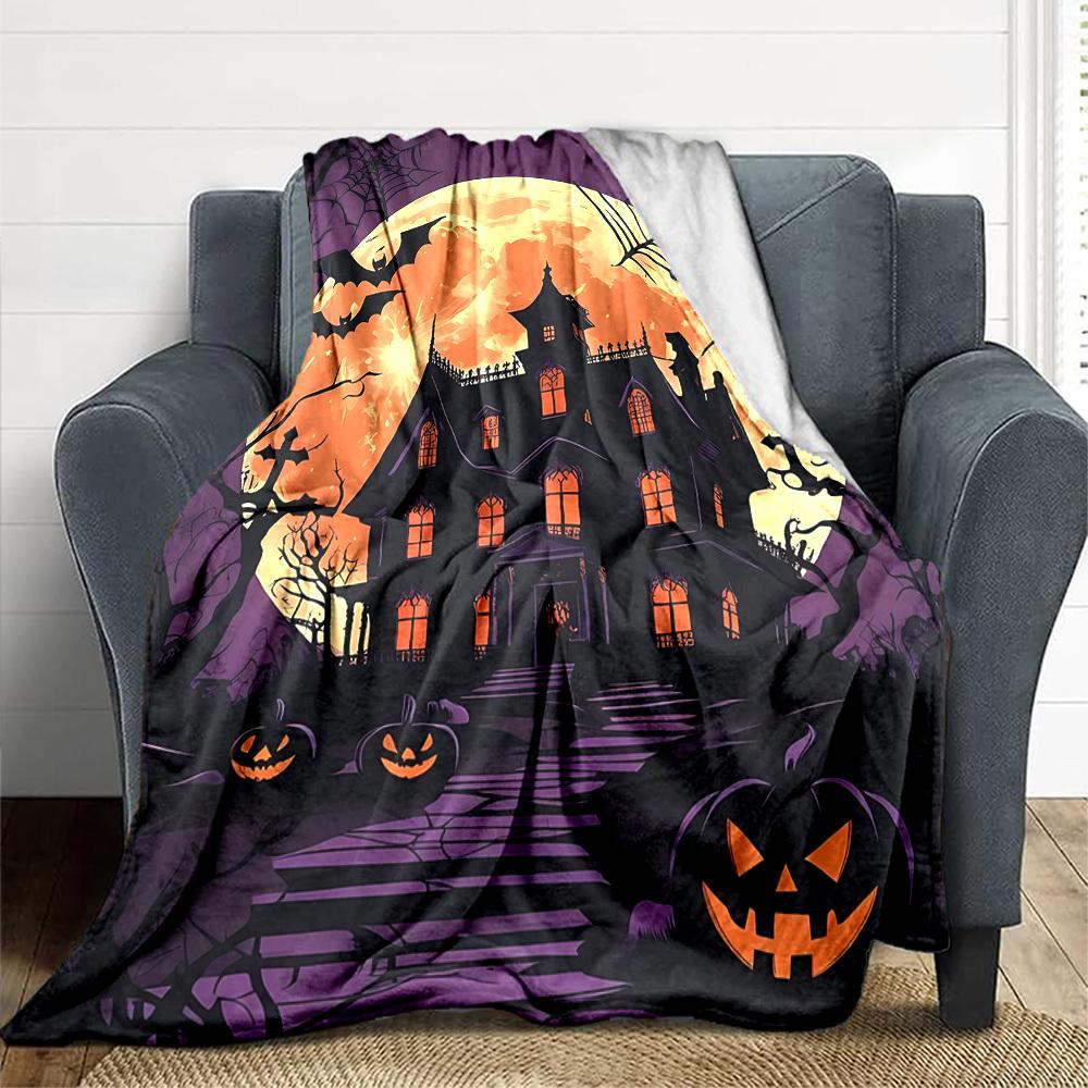 1pc Halloween Haunted Blanket, Lightweight Flannel Throw Blanket for Sofa, Bed, Travel, Camping, Living Room, Office, Couch, Chair, and Bed