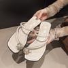 French Internet Celebrity Toe Slippers Women Wear 2025 Summer New Pearl Fashion Women's Low Heel Fairy Sandals