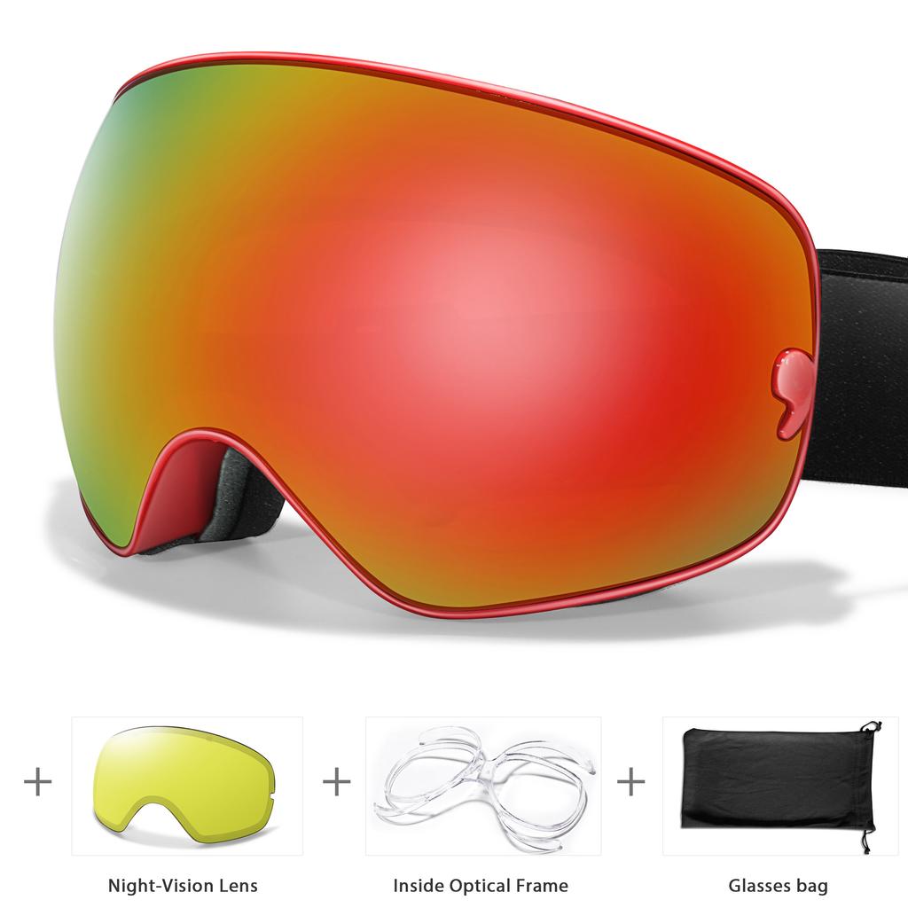 Классические горнолыжные очки, двухслойные, противотуманные, большие горнолыжные очки, UV400, маска для сноуборда, для мужчин и женщин, для зимних видов спорта, очки для сноуборда