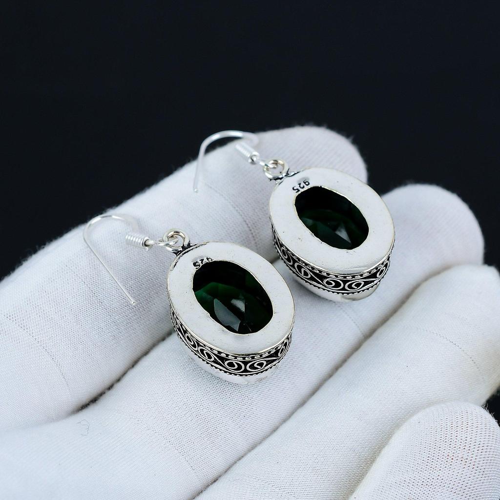 Серьги с зеленым турмалином, серьги из стерлингового серебра 925 пробы, серебряные серьги ручной работы, антикварные серьги, драгоценный камень с зеленым турмалином, подарки для матери