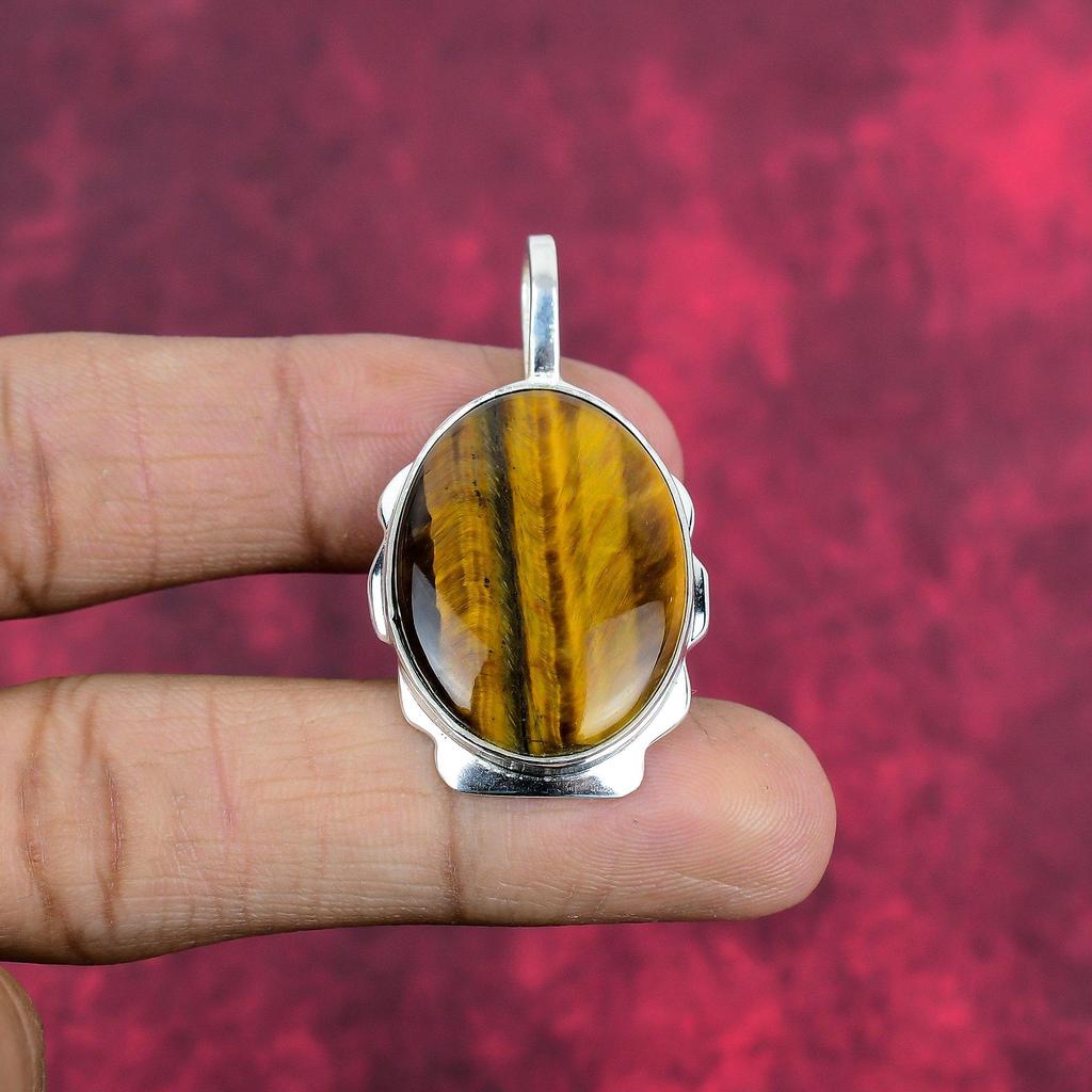 Tiger's Eye 925 Solid Sterling Silver Pendant, Handmade Gemstone Pendant, Gift For Mom Antique Jewelry
