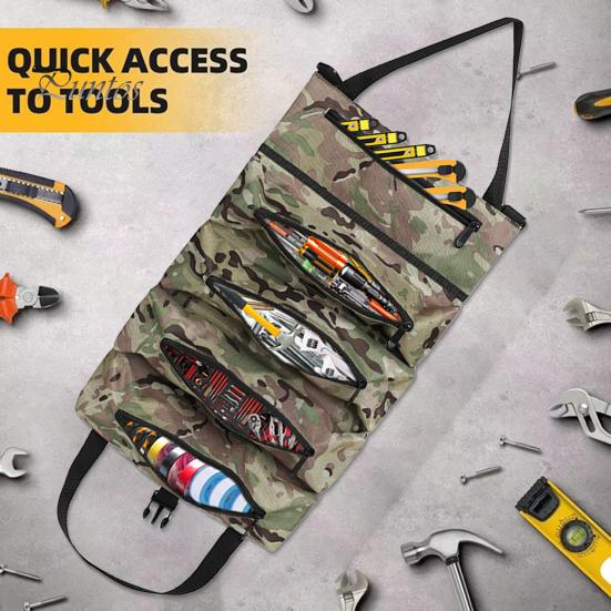 Портативная сумка для хранения инструментов, большая, с 5 отделениями, застежка-молния, водонепроницаемая, прочная, набор инструментов для ремонта, сумка-рулон на молнии