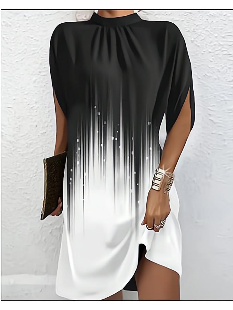 Round Neck Print Flower Dress Waist Hugging  Elegant Pleated Dress for Women Short Sleeve Loose Dresses Causal Dress