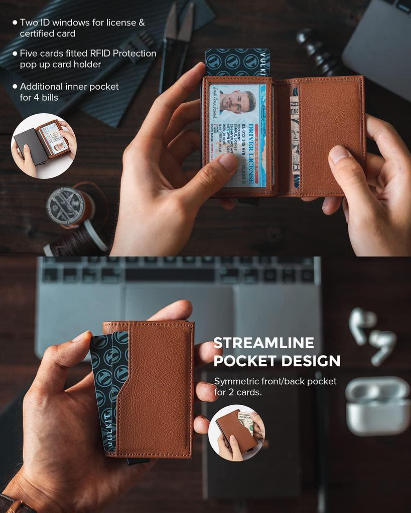 Мужской кошелек из натуральной кожи с RFID-защитой от кражи, металлический держатель для карт - европейский и американский дизайн с алюминиевым сплавом