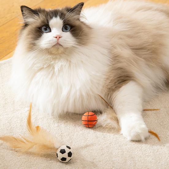Кошка Прыгающий Мячик Игрушка Баскетбольный Футбольный Бейсбольный Кошка Прыгающая Игрушка Резиновый Мячик Игрушка-Погрызушка с Перьями для Интерактивной Игры Саморазвлечение Скука