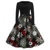 Women's Casual Fashion Round Neck Long Sleeve Christmas Printed Vintage Long Dress