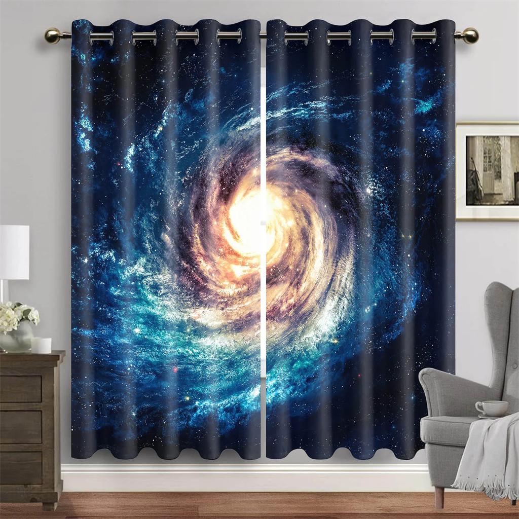 Purple Blue Galaxy Space Universe Stars Starry Window Curtains For Living Room Kids Bedroom Bathroom Kicthen Door Home Decor2Pcs