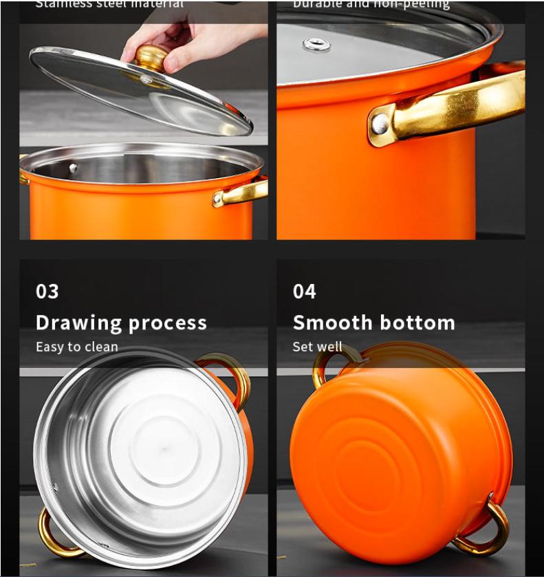Кастрюля из нержавеющей стали с антипригарным покрытием, позолоченная ручка, двойное дно, кастрюля для супа, молочник, набор сковородок, 12 предметов
